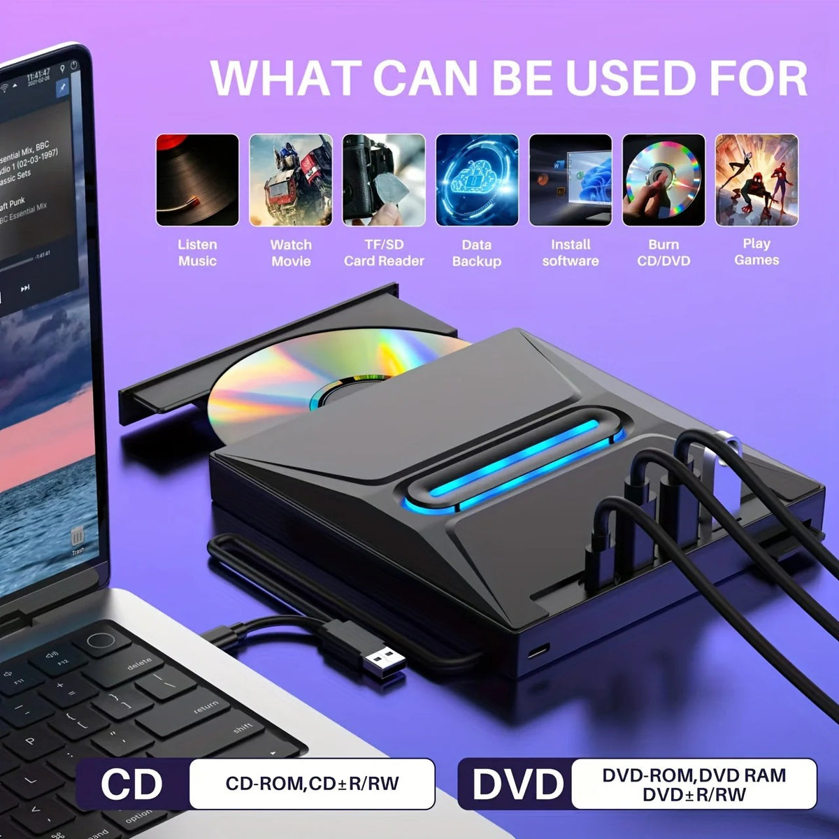 3-in-1 External CD/DVD Drive