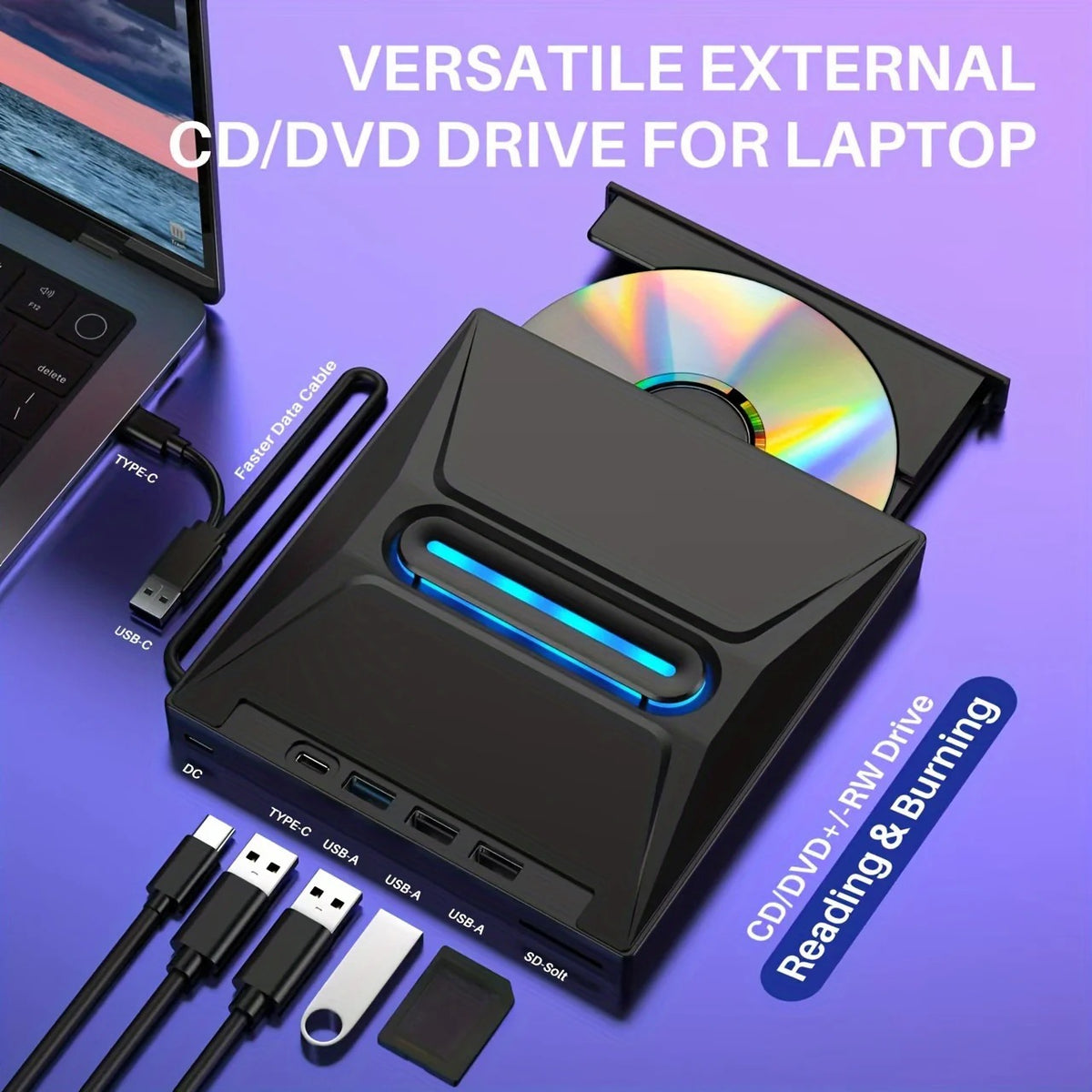 3-in-1 External CD/DVD Drive