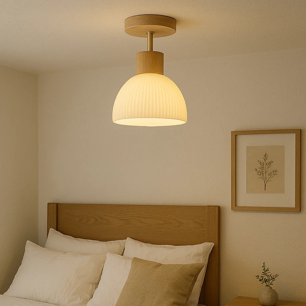 Wood & Glass Dome Ceiling Light