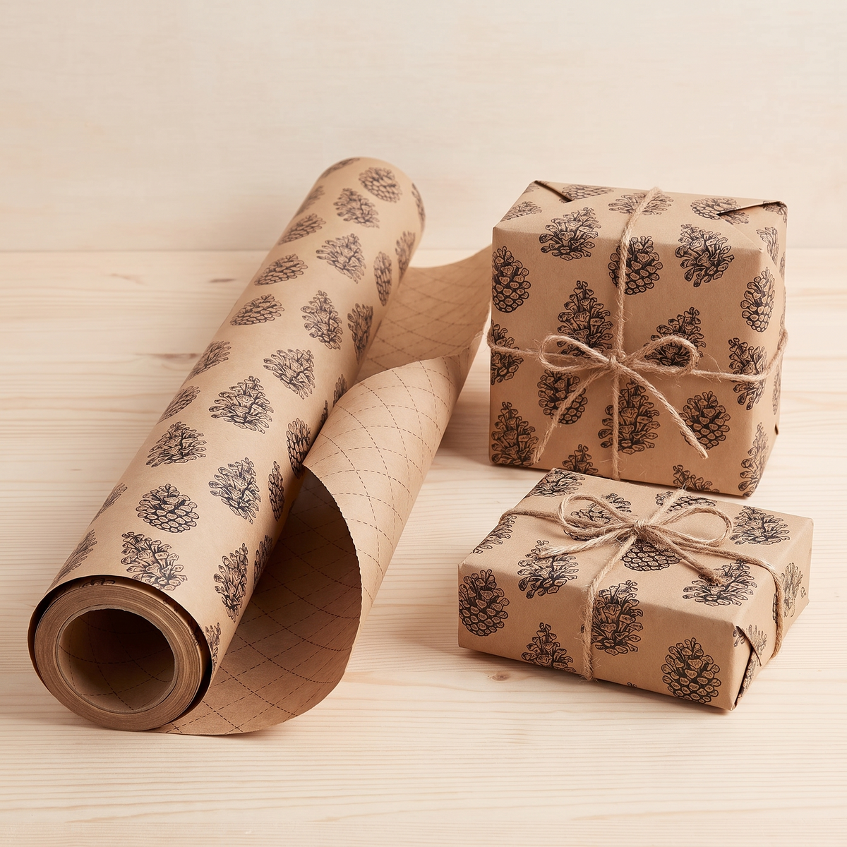 Kerst Inpakpapier - Extra Lange Rol Kraftpapier met Natuurlijke Print