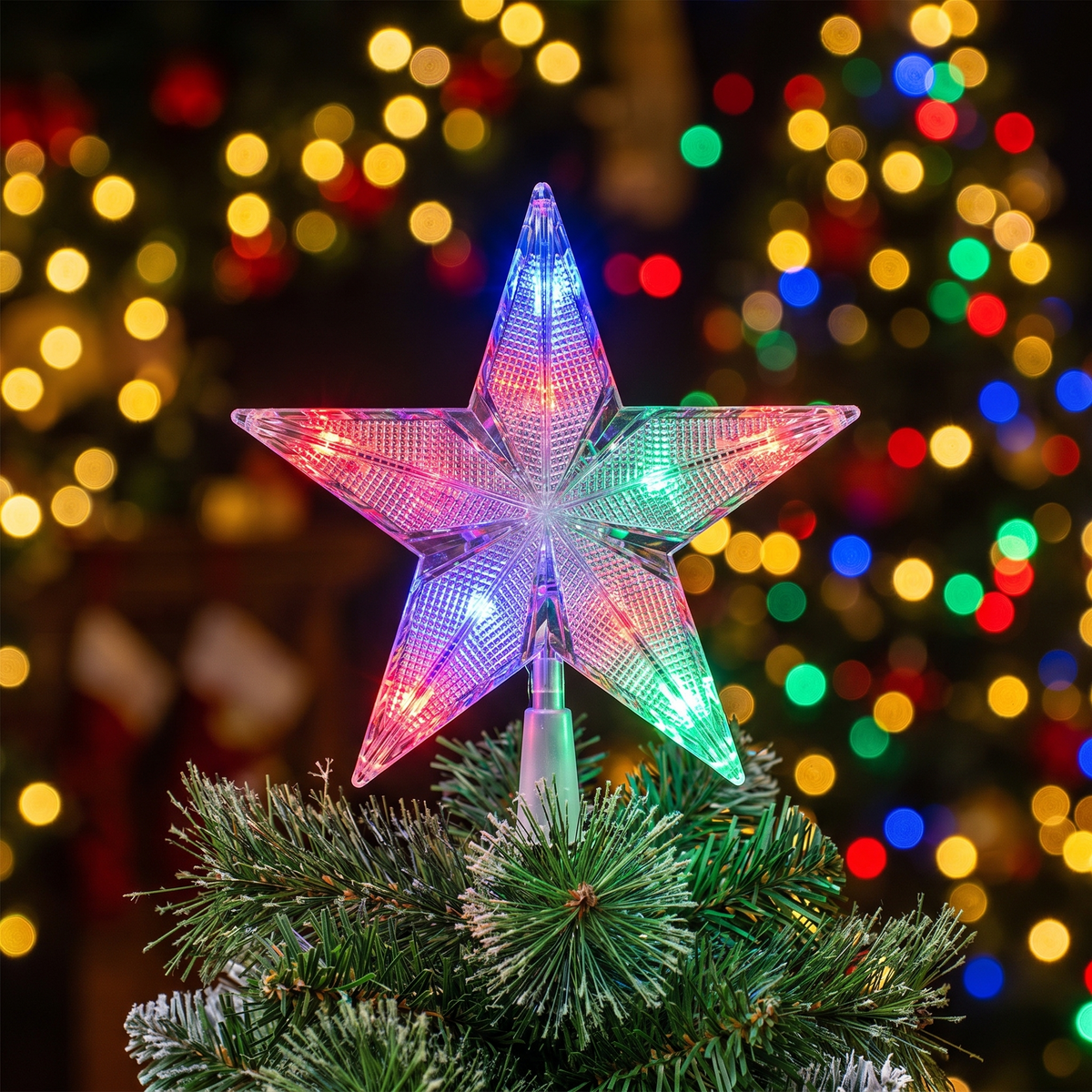 Kerstboompiek Ster - LED Piek van Acryl in Warm Wit of Meerkleurig