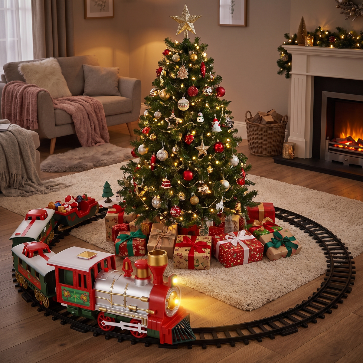 Kersttrein Set - Elektrische Trein met Rails, Licht en Geluid voor onder de Boom