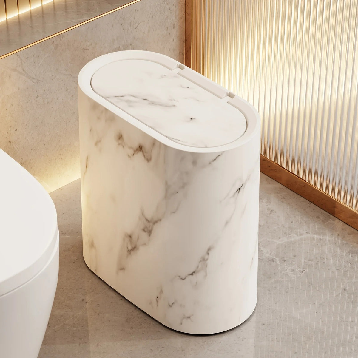 Marble-Pattern Trash Can with Lid