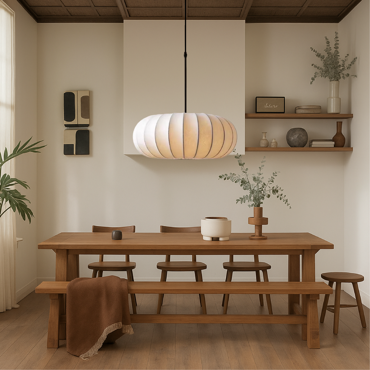 Round Pendant Light with Fabric Shade