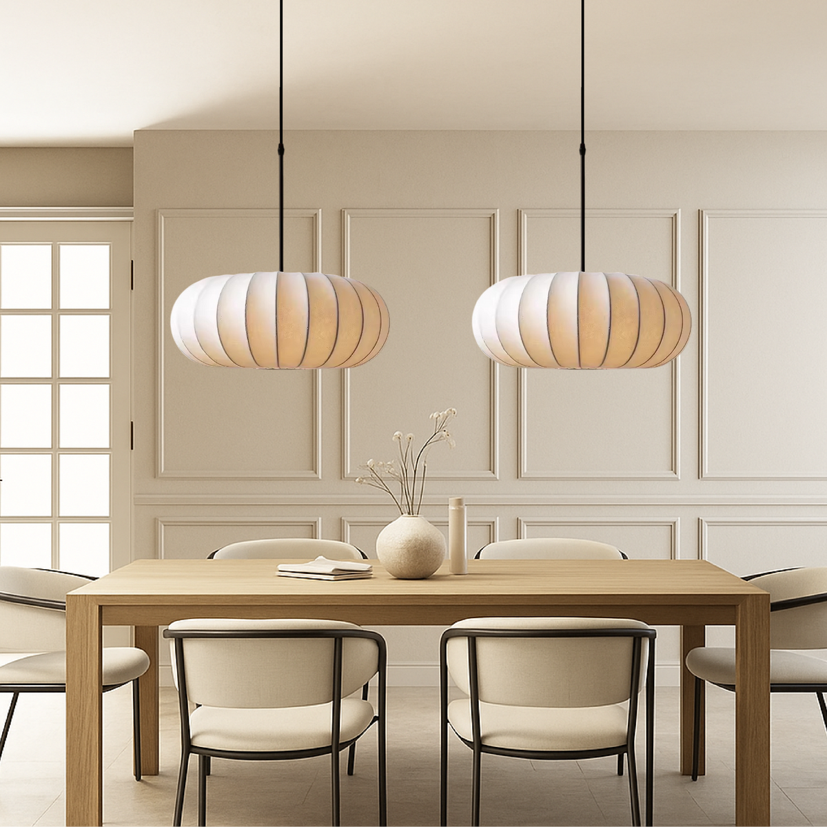 Round Pendant Light with Fabric Shade