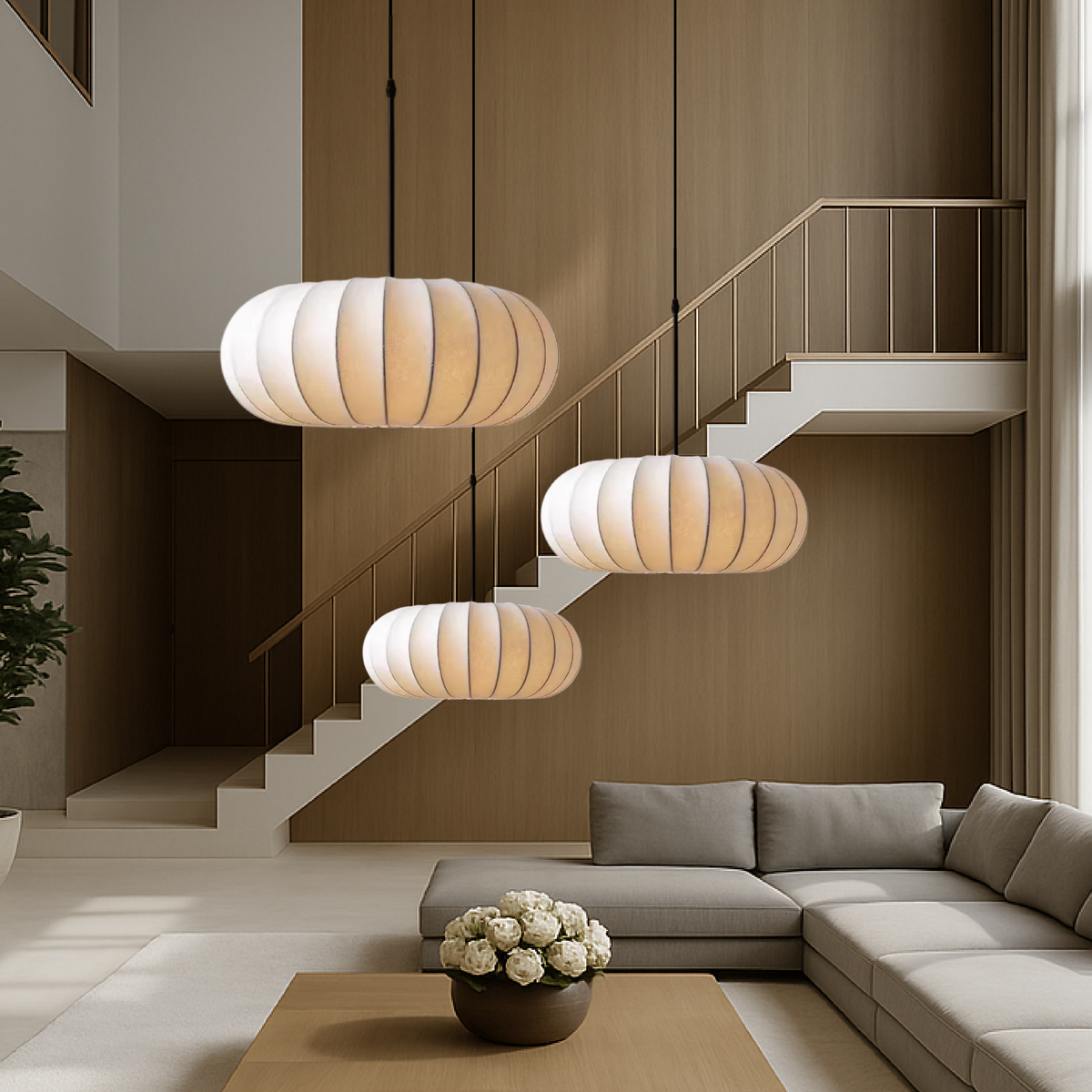 Round Pendant Light with Fabric Shade