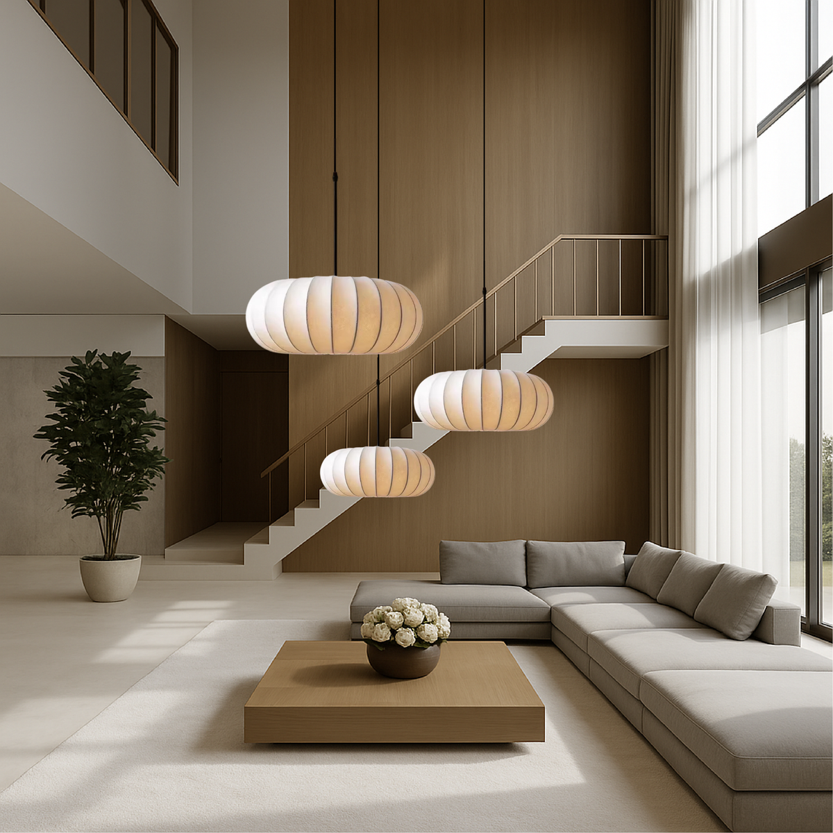 Round Pendant Light with Fabric Shade